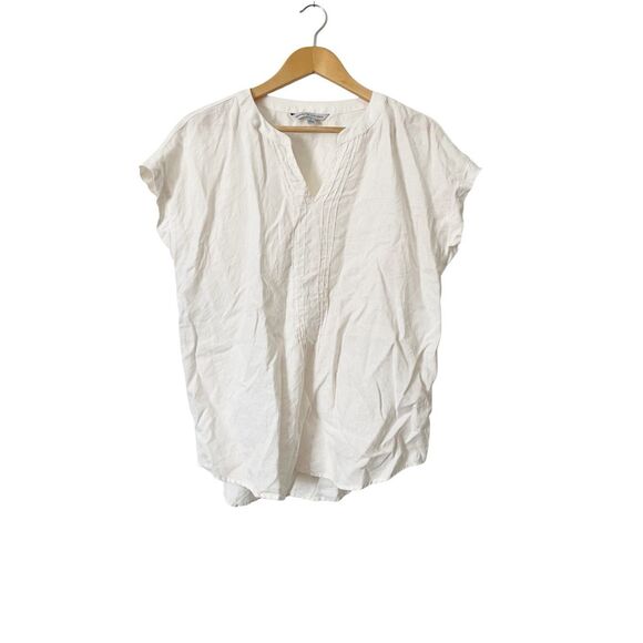 Adrienne Vittadini Chalk 100% Linen‎ Short Sleeve Top Size Medium - Picture 1 of 4